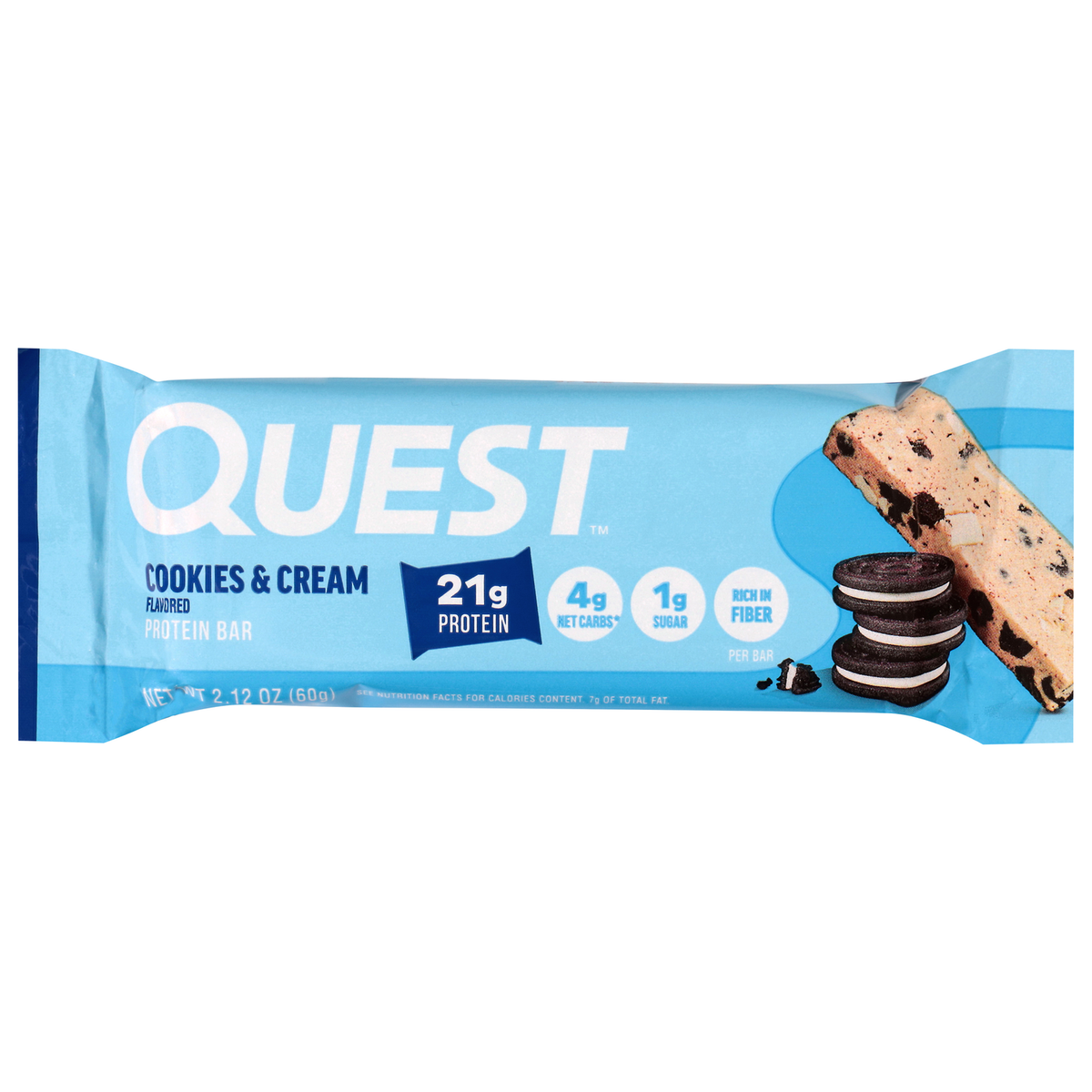 Quest Cookies and Cream protein bar alternate packaging view